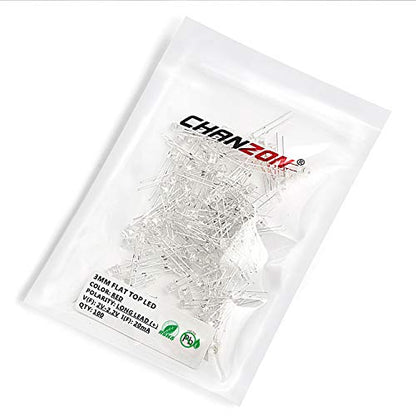 CHANZON 100 pcs 3mm Red LED Diode Lights (DC 2V 20mA) - color: B) Red (100pcs)