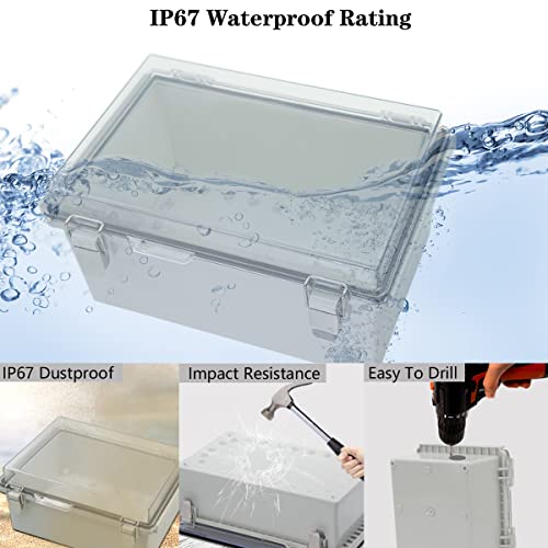Zulkit Junction Box ABS Plastic Dustproof Waterproof IP67 Electrical Boxes Hinged Shell Outdoor Universal Project Enclosure Grey Clear Cover, Stainless Steel Buckles 11.4 x7.5 x 5.5 Inch - size: 11.4"x7.5"x5.5" TC k