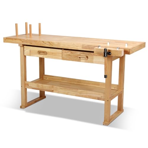 Auto Dynasty 60" Wood Workbench, Heavy Duty w/Adjustable Handle, Workshop - size: 2 Drawers (59.8'' x 24.4'' x 32.28'')