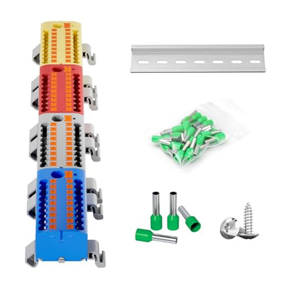 4Pcs KV225G DIN Rail Terminal Blocks, 9-Pole 1 in 18 Out Push-in - color: Red&Yellow&Blue&Grey-9P, size: 4 Pcs
