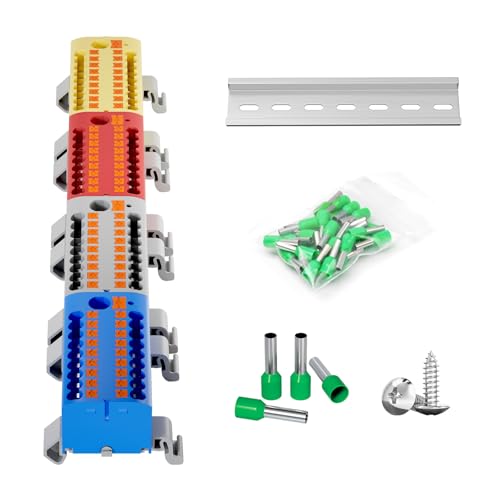 4Pcs KV225G DIN Rail Terminal Blocks, 9-Pole 1 in 18 Out Push-in - color: Red&Yellow&Blue&Grey-9P, size: 4 Pcs