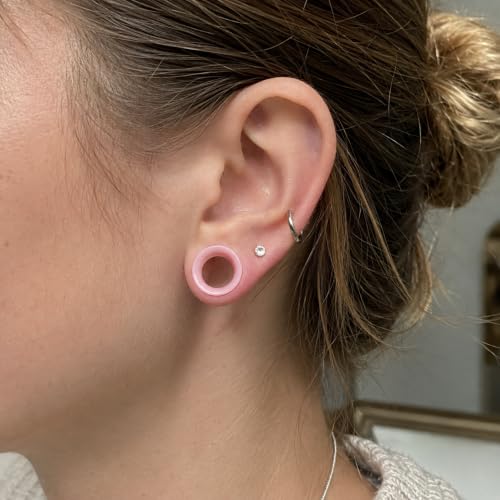 Oyaface 20 PCS Piercing Tunnel Set Soft/Hard Silicone Flesh Ear Plugs 2g-25mm Flexible Ear Stretching Gauge Expander - color: Lightpink(thin)