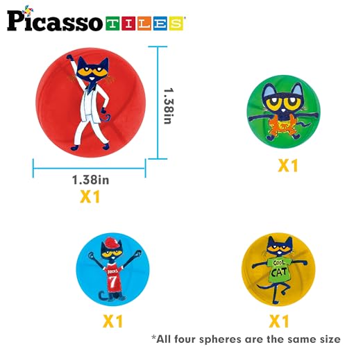 PicassoTiles Magnet Marble Run Tiles Pete The Cat Themed Character Marbles for Magnetic Building Block Construction Tile Maze Structures STEM Learning Pretend Play Fun Toys Girls Boys Ages 3+ PTG02 - style: PTG02