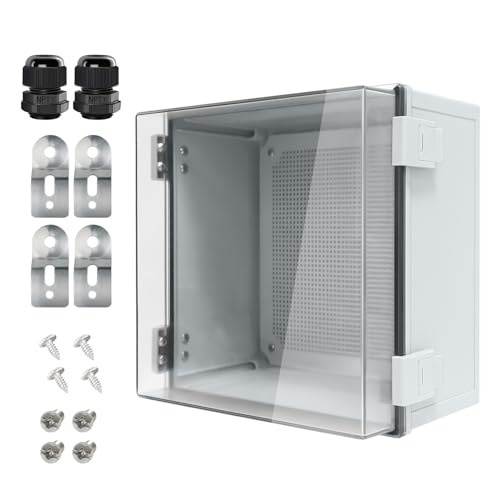 Junction Box IP65 Waterproof ABS Plastic Enclosure Hinged PC Clear Cover Electrical Project Box with Mounting Plate, Wall Brackets, Cable Glands 11.8" x 11.8" x 7.1" - color: Clear Cover, size: 11.8" x 11.8" x 7.1"