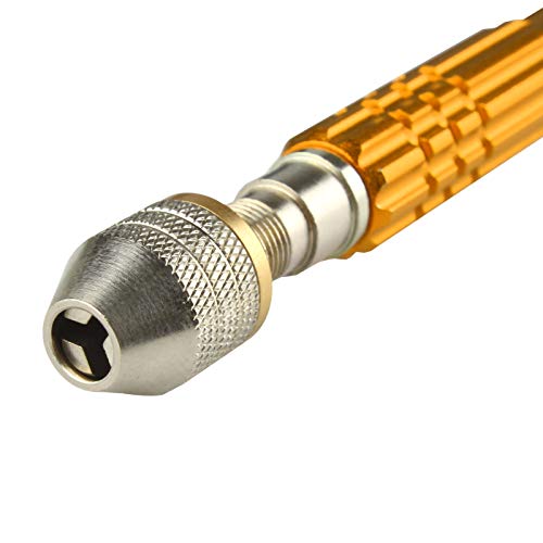 Larcele Pin Vise Drill, 3 Jaw Chuck Capacity 0" to 1/8" SDZKQ-02 (Gold) - color: Gold