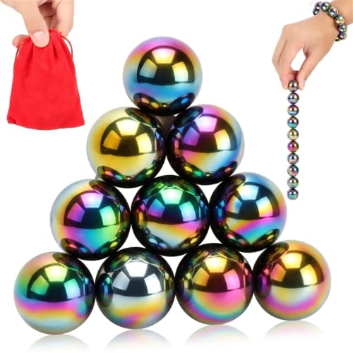 10Pcs Rainbow Hematite Magnetic Stone Kit, DIY Round Polished Magnets for Home Office Kitchen, Educational Science Kit for Wall Stickers, Building Gadgets for Gift - color: 10pcs Rainbow Round Stone