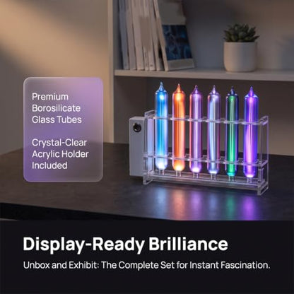 Rare Gas Glow Demonstration Set, 6 Noble Gases (he, Ne, Ar, Kr,xe,n2), with Motorized Stand,for Physics Spectroscopy Education, Desktop Collection & Science Ornament