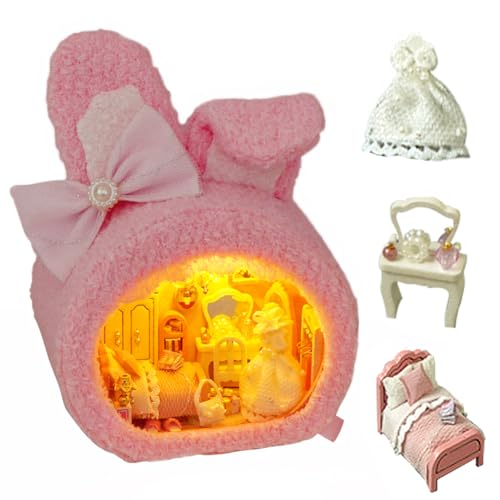 DIY Miniature House Kit, Cute Animal Style Wood Dolls House Model With LED Light - Creativity Gift for Women and Adults - color: E