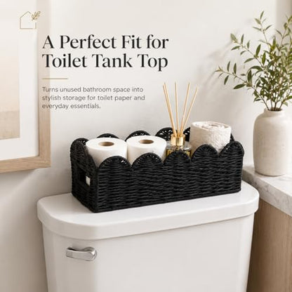 Black Scalloped Basket, Toilet Tank Tray, Back of Toilet - color: Black