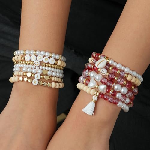 Xylise 6mm/8mm Crackle Glass Beads Bracelet Making Kit Crystal Glass Beads Jewelry Making Kit, Friendship Bracelet kit for DIY Crafts Gifts - color: Two-tone red
