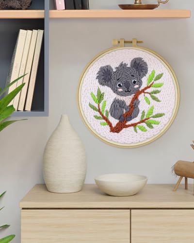 ERKOON Punch Needle Kit for Beginners Adults, DIY Easy Animal Embroidery Set for Starter Art Craft, Needling Punch Project with Patterns, Tools, Yarns, Hoop, Instruction (Koala) - color: Koala