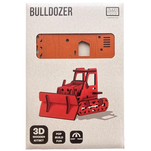 Little & Wood: Woodlet: Medium - Bulldozer - Orange 3D Wooden Kit-Set, Construction Vehicle Puzzle, Easy Assembly Model, Pop Build Fun, Ages 6+ - style: Bulldozer