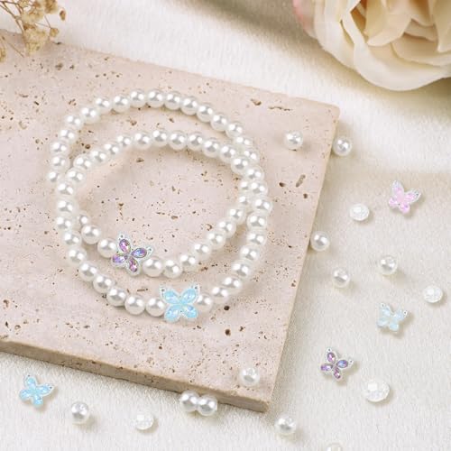 1266 Pcs Pearl Bracelet Making Kit White Beads for Bracelets for Adult - color: 25-White& Clear