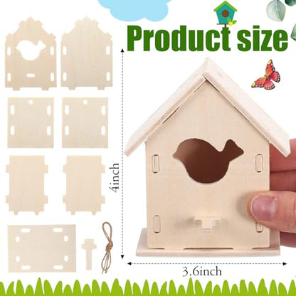 Outus 24 Pcs Wooden Birdhouse Kits for Kids, 4 Shapes Unfinished, Lovely - style: Lovely