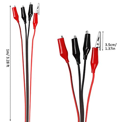 4 Groups 1M Alligator Clips Electrical, Insulated Test Leads with Alligator Clips, Stamping Double-ended Jumper Wires for Electrical Testing, Circuit Connection, Experiment (Red & Black)