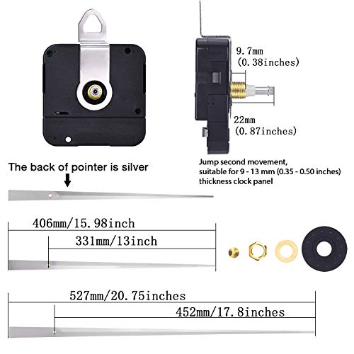 Hicarer High Torque Clock Movement Mechanism with 17.8 Inch Long Clock Hands (Silver) - color: Silver