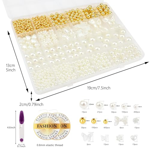 1206 Pcs Bracelet Making Kit Gold Pearl Beads for Bracelets for Adult - color: 11-Gold & Off-White