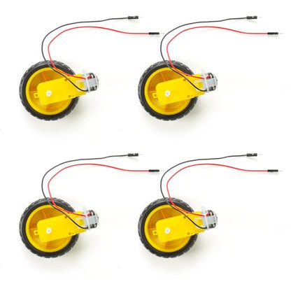 4 Sets TT Motor with Leads, DC 3-6V Gearbox Motor Dual Shaft 200RPM Ratio 1:48 Motor with Tire Wheel Kit for Arduino DIY Smart Car Robot