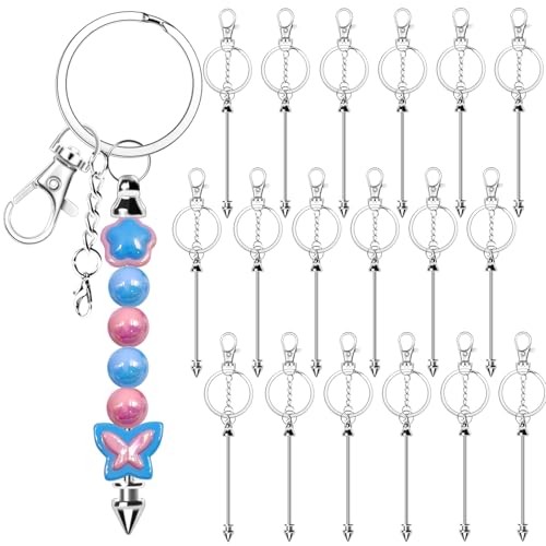 18 Pack Beadable Keychains Bars DIY Blank Beadable Keychains Metal Beaded Keychain Sliver Beads Keychain Making Kit for DIY Crafts Supplies Jewelry Making Gift - style: 18 Pack - Silver