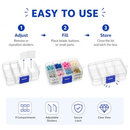 DECHOUS 6Pcs Clear Plastic Organizer Boxes with 10 Adjustable Compartments Mini Beads Storage Containers for Jewelry Beads, DIY Crafts, Small Parts