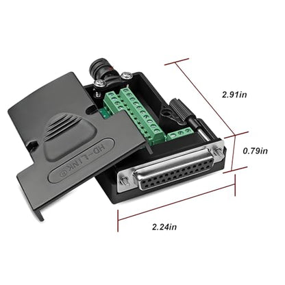 4PCS DB25 Female Solderless Breakout Connector, RS232 D-SUB DB25 Serial to 25Pin Port Terminal Block with Case Long Bolts Tail Pipe - style: Female