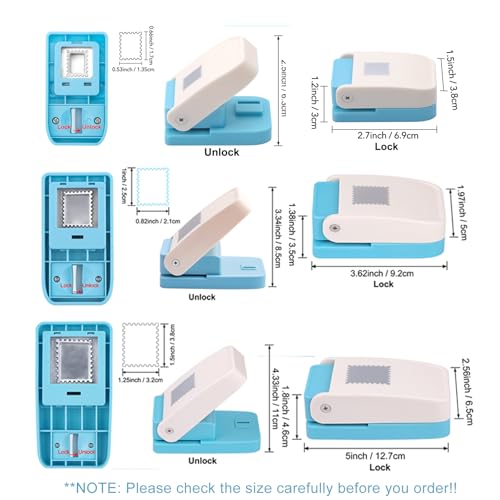 BAOFALI 3Pcs/Set Stamp Punch, 0.6 x 0.5 inch, 1 x 0.8 Inch, 1.5 x 1.2 inch Rectangular Stamps Punch, Lever Craft Hole Cutter Puncher, Paper Punches for Journaling Crafting DIY Scrapbooking Crafts - color: 1.5X1.25inch+0.6x0.5inch+1x0.8inch