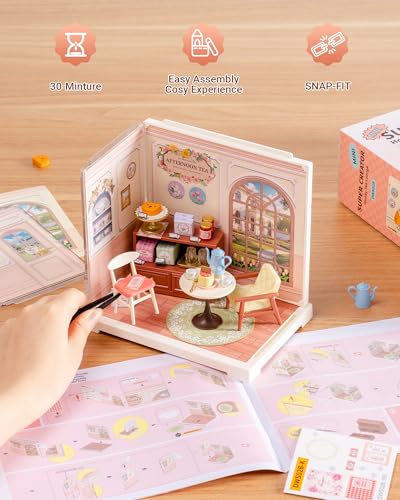 Rolife Super Creator Mini Series Tea-Break, DIY Plastic Miniature Kits Retail Store Series, Mini Model House Building Set for Teens Aged 14+, DIY Crafts/Hobbies for Adults (Honey Tea Lounge) - style: Honey Tea Lounge