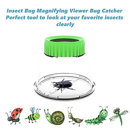 Bug Viewer for Kids 5X Magnifying Insect Observation Kit Built-in 7cm Ruler with 2 Slant Tweezers Bug Viewer Catcher Cage for Kids Science Nature Exploration (2 Pack Green), LX-4LS - color: 2 Pack Green
