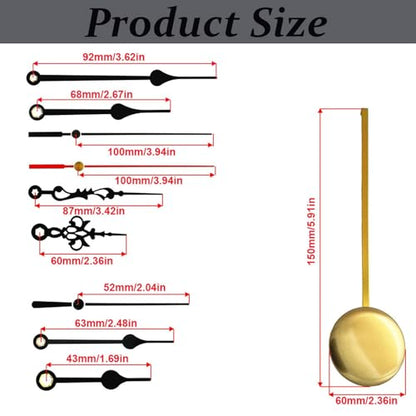 Quartz Pendulum Clock Movement, Mechanism DIY Repair Parts Replacement Kit with 3 Pairs of Hands for DIY Clock Repair