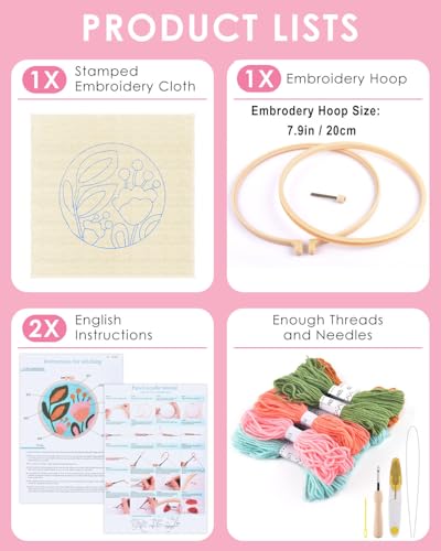 TINDTOP Punch Needle Kits, Tulip Punch Embroidery Kits for Adults - color: Green Tulip