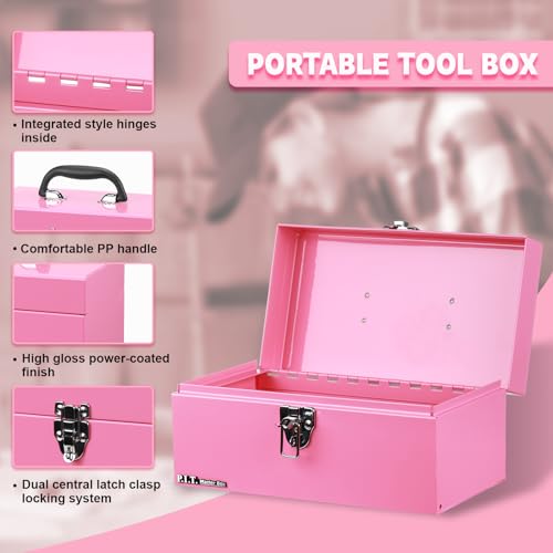 P.I.T. Metal Tool Box 12 Inch,Portable Small Toolbox with Latch,Pink - color: Pink, size: 12 Inch