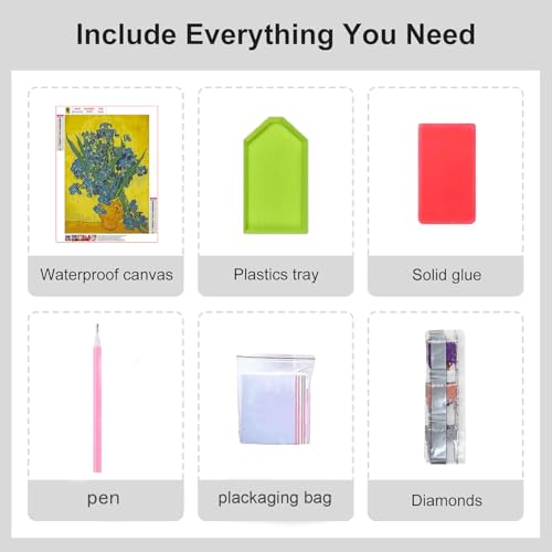 VeGuude Diamond Art Kits for Adults-Van Gogh Diamond Painting Kits for Adults Beginners,Irises 5D DIY Full Drill Diamond Painting Cat Gem Art and Crafts 12x16inch - color: DP02871