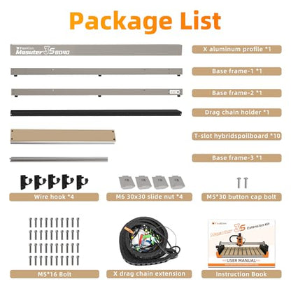 FoxAlien 3S 8040 X-axis Extension Kit with T-slot Hybrid Spoilboard Work Table for Masuter 3S CNC Router Machine, for Large Engraving Carving Projects (Extend X-axis to 32 inches)