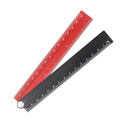 HARFINGTON Folding Straight Ruler 30cm Metric Aluminum Alloy Protractor Foldable Angle Ruler Geometric Measuring Tool with Angle Line for Architects Artists Office, Black Red - color: Black/Red
