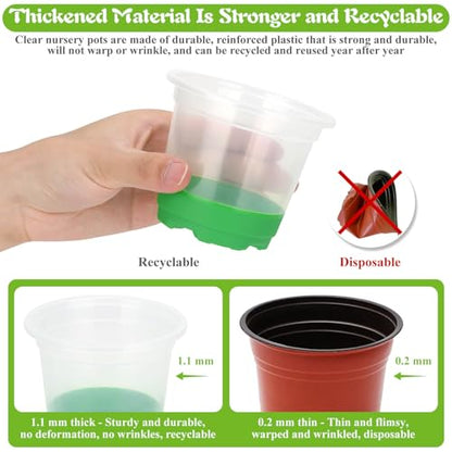 Caffox 51PCS Reusable Seed Starter Kit Includes 26 Packs 3 Sizes Clear Nursery Pots with Silicone Base, Repotting Mat, Gardening Gloves, Plant Labels and Seedling Tools for Easy Transplant - size: Assorted Sizes Clear Nursery Pots
