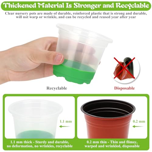 Caffox 55PCS Reusable Seed Starter Kit Includes 30 Packs 3.5" Clear Nursery Pots with Silicone Base, Repotting Mat, Gardening Gloves, Plant Labels and Seedling Tools for Easy Transplant - size: 3.5 Inch Clear Nursery Pots