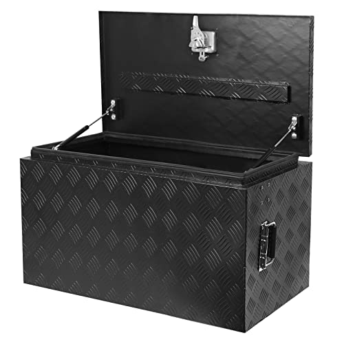 GarveeTech 24 in Heavy Duty Aluminum Stripes Plated Tool Box Pick Up Truck Bed Rv Trailer Toolbox Diamond Plate Underbody Box Waterproof Square Storage Organizer With Side Handle, Lock & Keys
