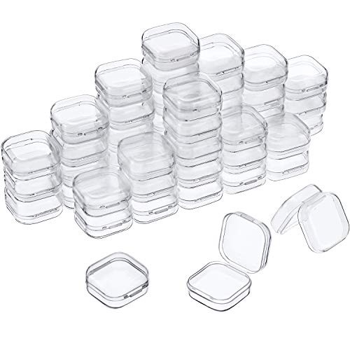 SATINIOR 48 Packs Clear Small Plastic Containers Transparent Storage Box with Hinged Lid for Small Items Crafts Jewelry (1.37 x 1.37 x 0.7 Inches) - size: 1.37 x 1.37 x 0.7 in