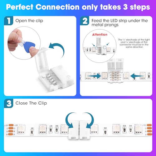 WENHSIN 10Packs 4-Pin RGB LED Light Strip Connectors 8mm Unwired Gapless Solderless Adapter Terminal Extension - size: 8MM-4PIN