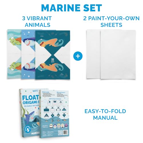 WOYS Floating Origami Boats | Marine Set | Waterproof Premium Reusable Paper | Screen-Free DIY Arts & Crafts Activity & Gift | 5 Sheets | Bath, Pool & Indoor Play - color: MARINE