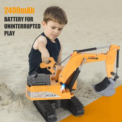 Jiakora Remote Control Excavator Toys for Boys, RC Excavator Toy for Boys 3 4 5 6 7 8 Year Old Kids Christmas Birthday Gift，RC Digger Truck Construction Vehicles with Metal Shovel & Light - style: Excavator