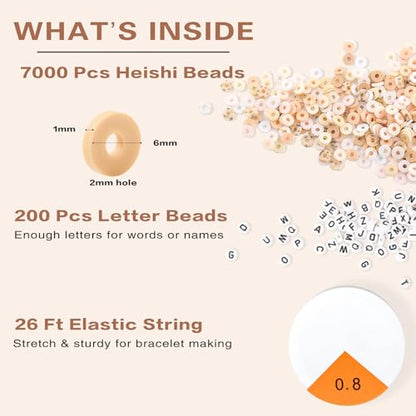 ADIIL 7200pcs Clay Beads Bracelet Making Kit, 6mm Polymer Heishi Beads for Jewelry Making, Friendship Bracelet Kit Birthday Gift for Adults Light Neutral - color: Light Neutral