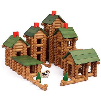 Wondertoys 530 Pcs Wooden Logs Set Ages 3+, Classic Building Log Toys for Kids, Creative Construction Engineering Educational Gifts - style: 530 PCS