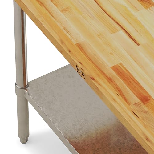 John Boos Maple Wood Top Work Table with Adjustable Lower Shelf, 60 x 30 x 1.5 - size: 60"L x 30"W x 36" H, style: Steel Base