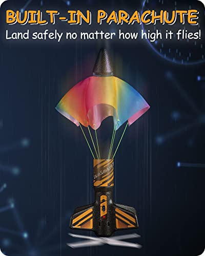 SainSmart Jr. Rocket Launcher for Kids, 200 Feet of Flight Altitude, Motorized Air Rocket with Parachute, Self-Launching Outdoor Toy with Safely Land, Black - style: Classic Black