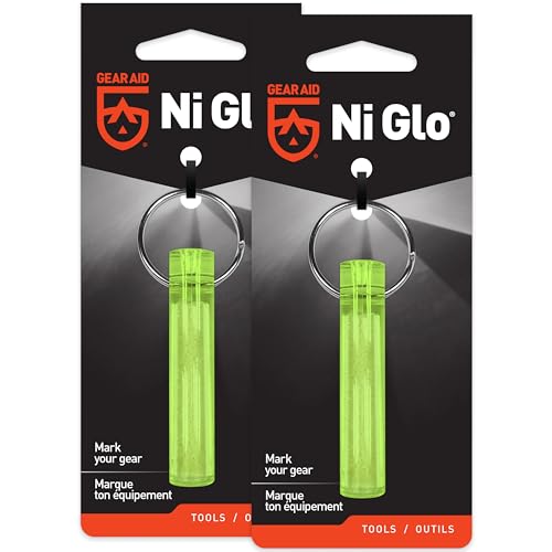 GEAR AID Ni Glo 2” UV Rechargeable Glowing Keychain – Multi-Purpose Glow-in-the-Dark Accessory for Camping - color: Yellow, size: 2 Pack