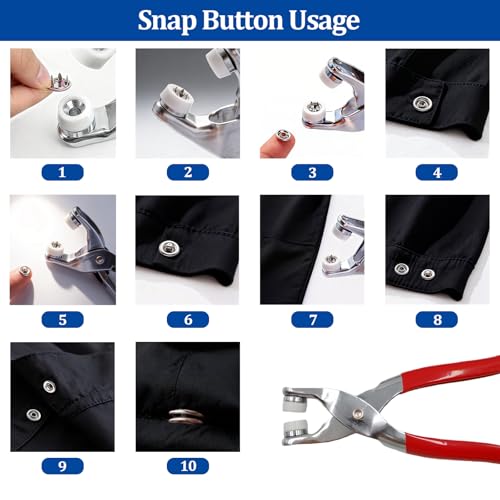 100 Sets Snap Button Kit with 10 Colors,Metal Snaps Buttons with Metal Pliers and Fastener Parts,Multicolor Press Tool Kit Perfect for DIY Clothing and Crafts(9.5mm) - style: 100 Sets