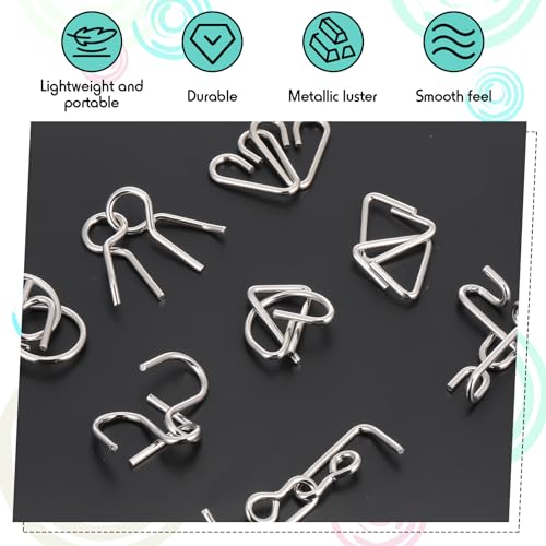 8 Pack Brain Teaser Puzzles Metal Wire Ring with Pouch, B Style - style: B Style