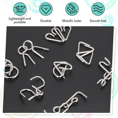 8 Pack Brain Teaser Puzzles Metal Wire Ring with Pouch, B Style - style: B Style