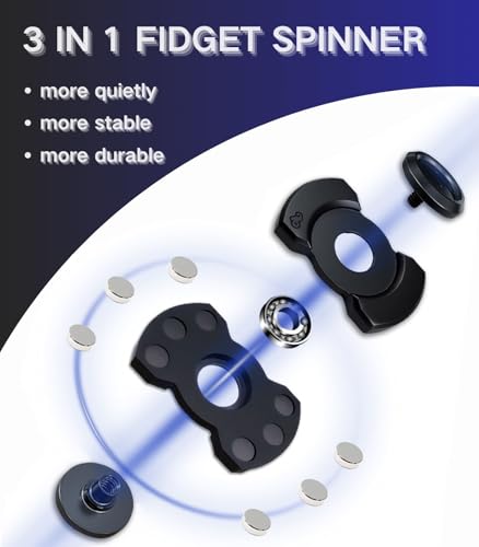 Alloy Metal Fidget Toys Adults with Box,3-in-1 Silent Fidget Spinner,Stress Relief fidgets,Sensory Toys for Adult (Black) - color: Black
